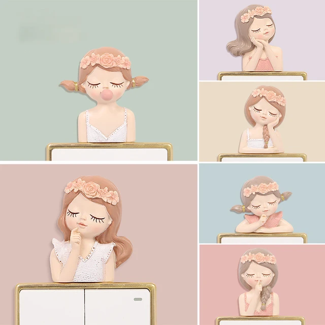 Gyantabuborék Tündér Lány Kapcsoló Matrica Nappali Könnyű Tábla Outlet 3D Fali Matricák Dísz Otthoni Dekoráció