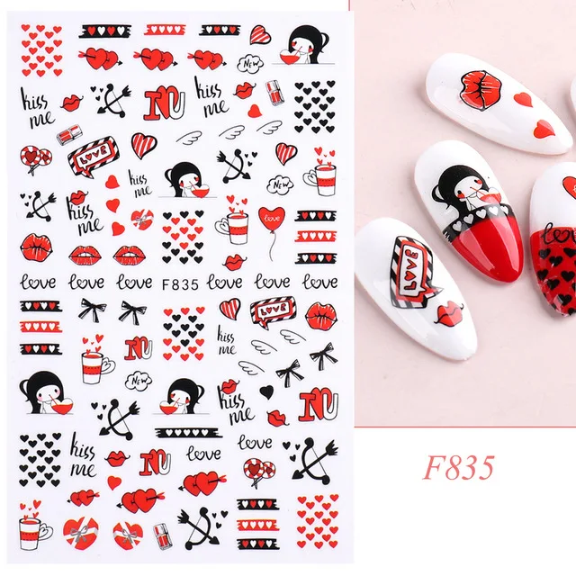 1PCS New Valentine's Day Nail Art Decal 3D Heart Red Lips Nail Stickers Nail Art Supplies DIY Adhesive Stickers Nail Slider