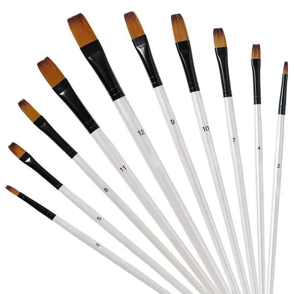 12Pcs Nylon Watercolor Brush Set Soft Hair Pointed Round Flat Head Painting Brushes Artists Beginner's Art Hand Drawn Watercolor