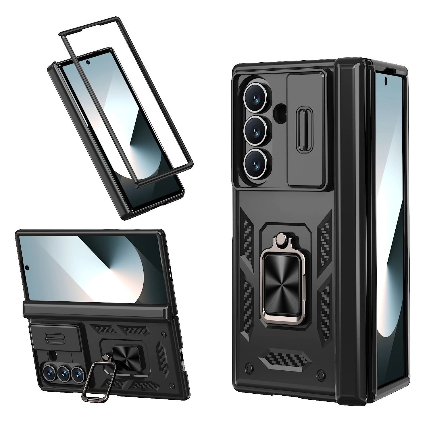 Shockproof Armor Camera Cover with Rotating Ring Kickstand - Slide Protection Case
