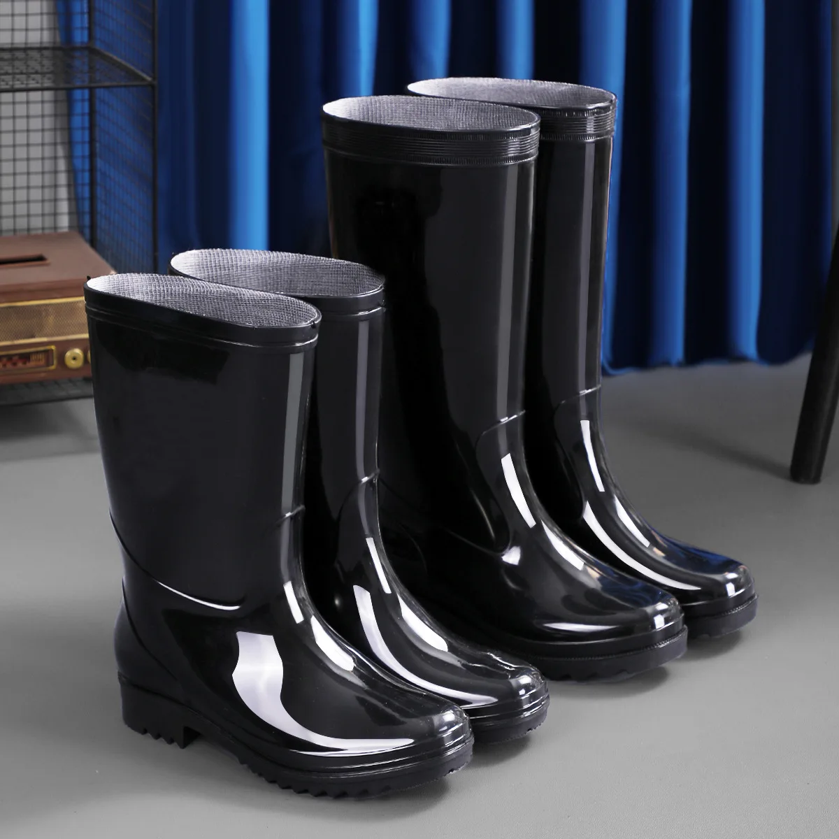 Bottes de pluie homme hautes épaisses imperméables extérieur antidérapantes doublure polaire