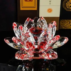 Crystal Lotus Flower, Feng Shui Decor Glass Ornament Souvenir - 8CM (Red Lotus)