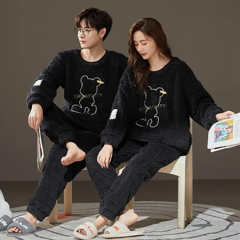 Sleepwear Men Pajamas Women Pajama Sets Couple Pajamas Autumn Winter Warm Flannel Big Size Loungewear Nightwear Kawaii Clothing