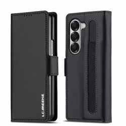 Luxurious Leather Flip Phone Case with Pen Holder and Wallet Features - Galaxy Z Fold4 (Black)