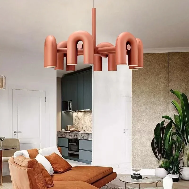 Nordic Modern Minimalist U-shaped Iron LED Chandelier Sample Room Bedroom Restaurant Art Pendant Lighting Decor