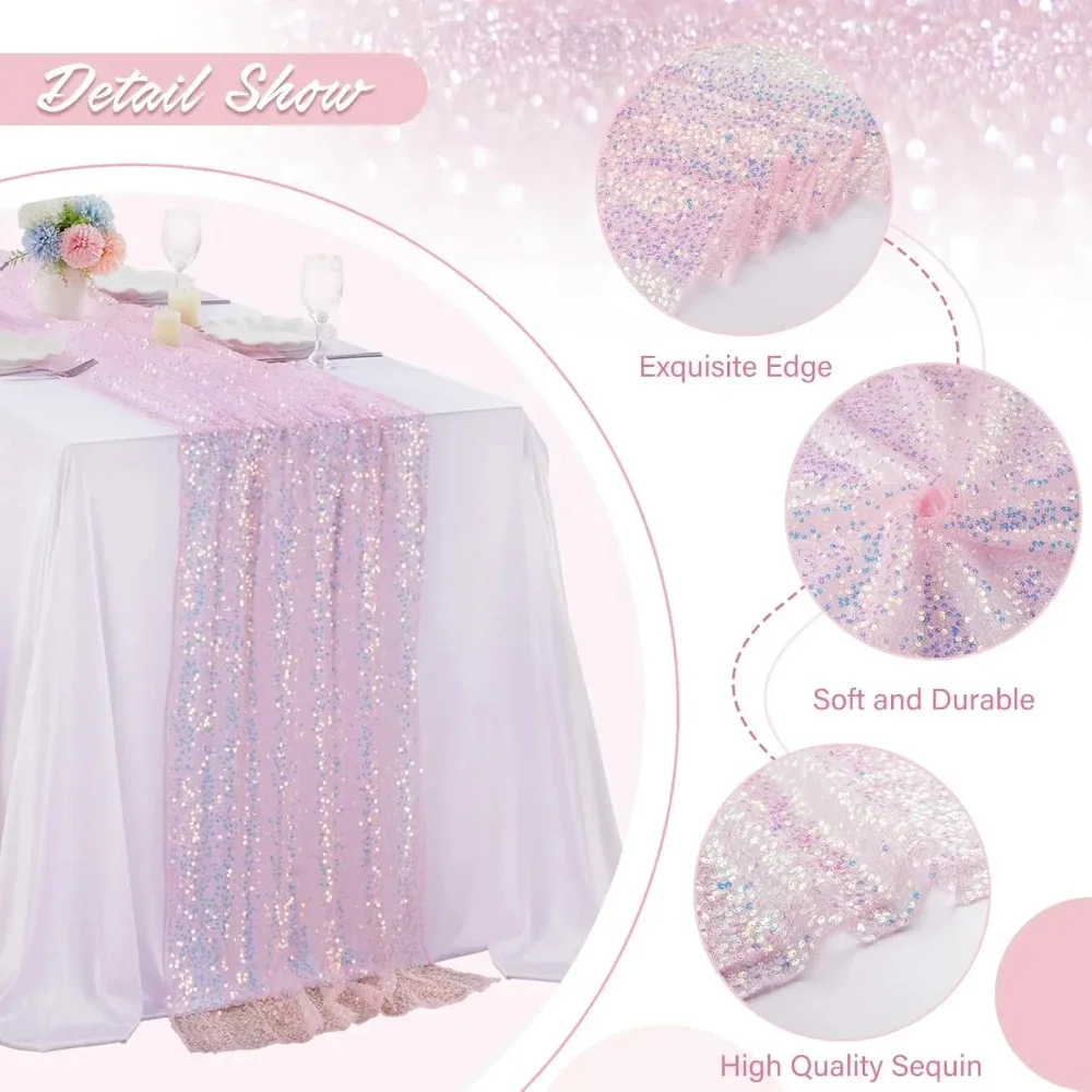 Glitter Iridescent Table Runner Holographic Mermaid Tail Scale Sequin 탁자 깃발  for Wedding Birthday Party Christmas Decoration 3