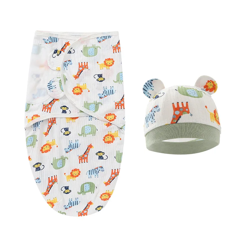 Newborn Baby Wrap Anti-Startle 2Pcs/Set Baby Swaddle Sleeping Cocoon Design 100%Cotton Baby Adjustable Blanket 0-6 Months 4