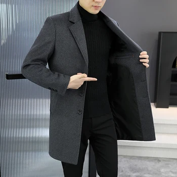 Cappotti di lana di media lunghezza da uomo migliori Business Casual Giacca a vento di lana calda 2025 Autunno Inverno Cappotto di colore solido Abbigliamento 1