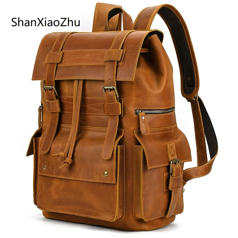 

2023 New Arrivals Leather Backpack For Men Luxury Male Genuine Leather Laptop Travel Backpack Large 17 Inch Daypack Shoold Bag
