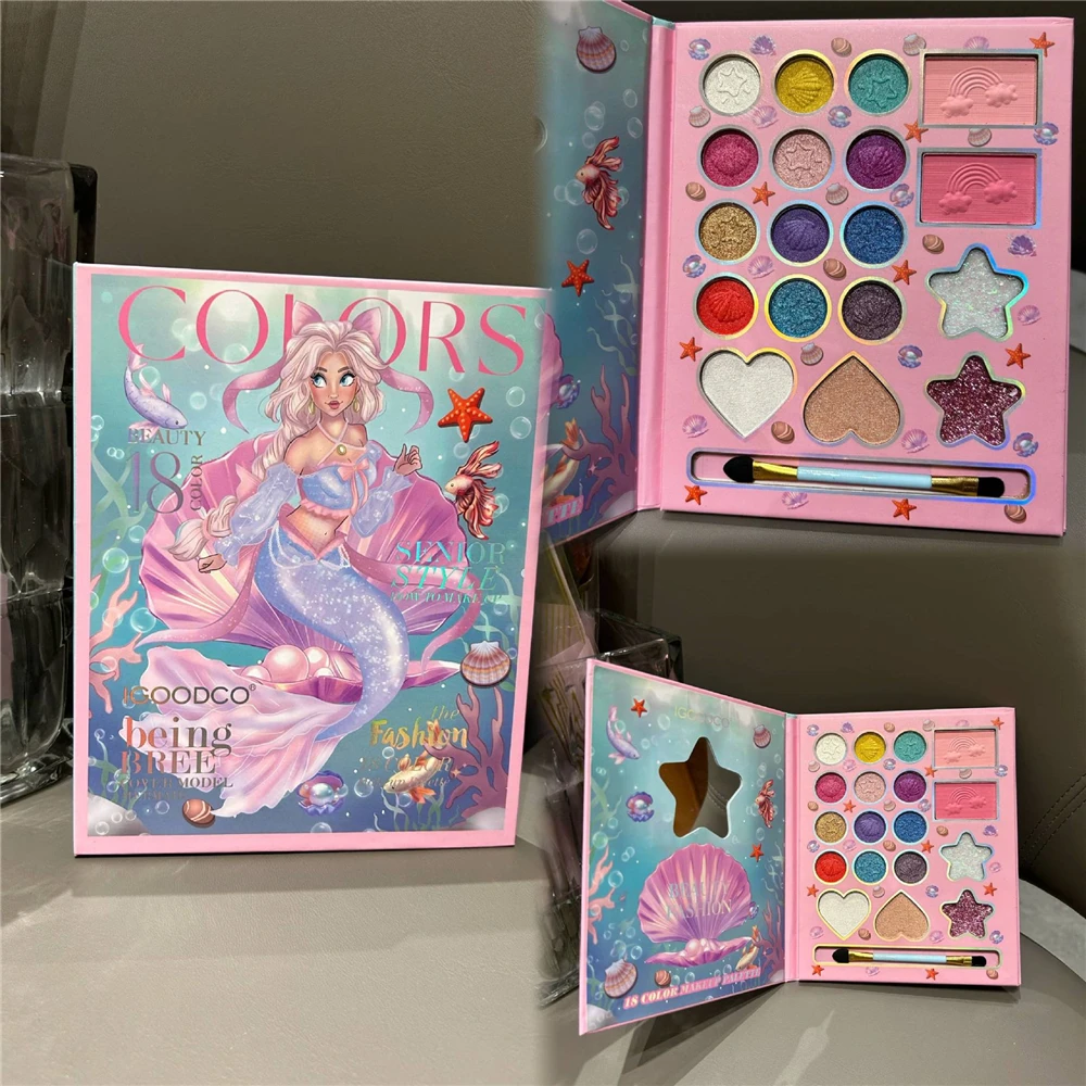 Eye Shadow Eyeshadow Stick Eye Shadow Plate 18 Colors Mermaid Princess Matte Eyeshadow Palette with Powder Puff Stick Glitter Blush Eye Shadow Makeup for Stage Performance