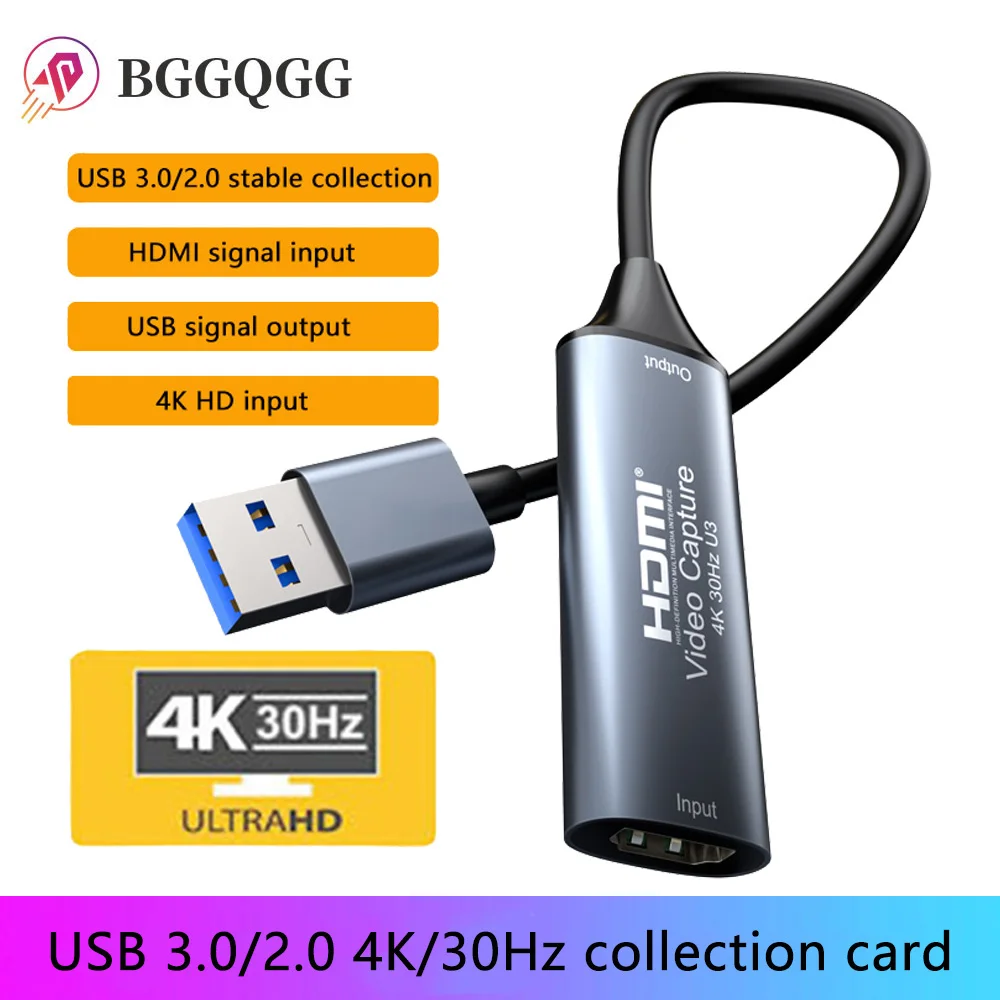 

BGGQGG USB3.0/2.0 Video Capture Card 1080 HDMI-compatible 4K@30Hz Game Grabber Record for Switch Xbox PS4/5 Live Broadcast