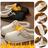 2026 Women’s Winter Waterproof EVA Slippers - Warm Plush Furry Mules, Non Slip Thick Bottom Metal Buckle Indoor Slides