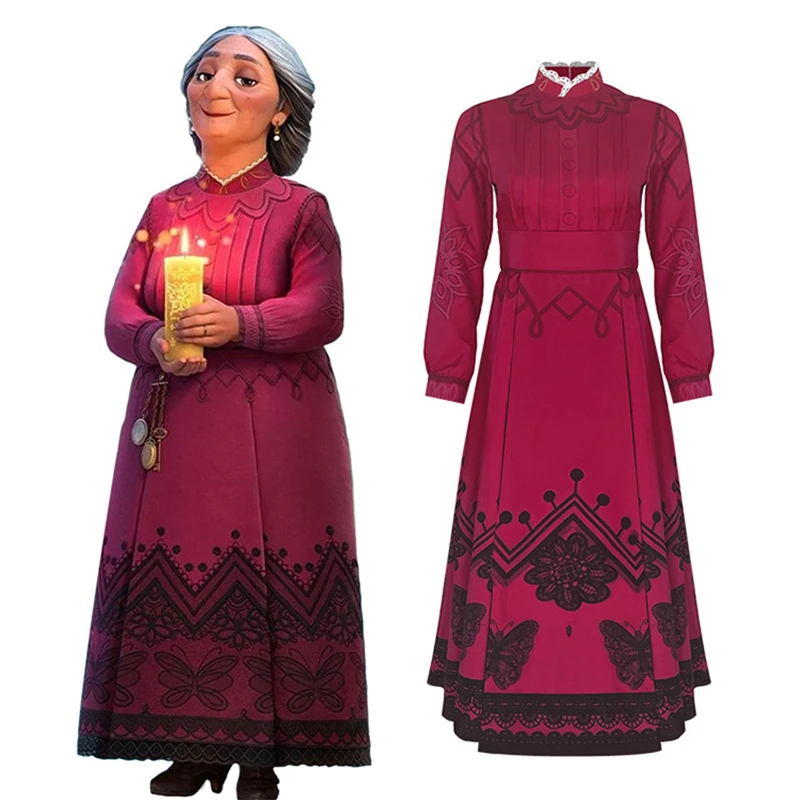 

Anime Movie Madrigal Cosplay Costume Abuela Alma Adult Kids Women Red Clothes Girls Dress Fancy Dress for Hallowee Suit