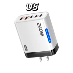 5 - in - 1 240W GaN Fast Charger with LED Light and Multi - Port USB - C & USB Charging Head - White US