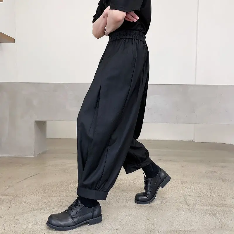 UMI MAO Yamamoto Style Personality Pleated Beam Mouth Tie Dark Trend Nine-point Pants Men Women Pantalones Hombre wide leg pants