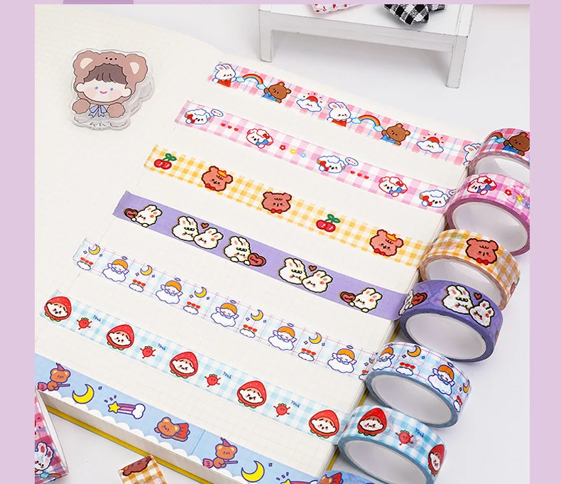 1 Stück 5 m Abdeckband, dekorativ, selbstklebend, für Scrapbooking, Bär, Kaninchen, Album, Schreibwaren, Washi-Tape, Schreibwaren, Aufkleber, Foto, Tagebuch – Detail 13