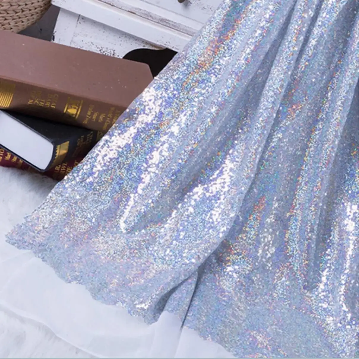 NEW Glitzy Embroidery Sequin Fabric Material Gold Silver Sparkly Fabric For Clothsing Making Party Events Table Covers Decor