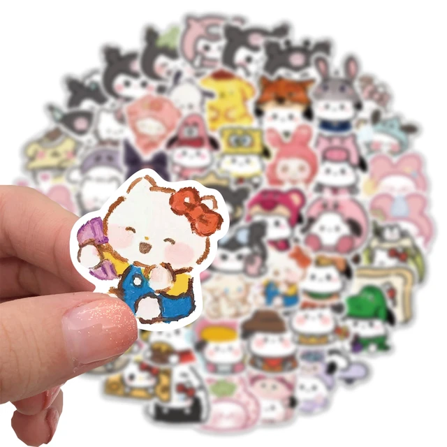 60pcs Hello Kitty Cute Sanrio Stickers Kuromi My Melody Cinnamoroll Cartoon  Anime Sticker Toy Decal Laptop Scrapbook Phone Gift