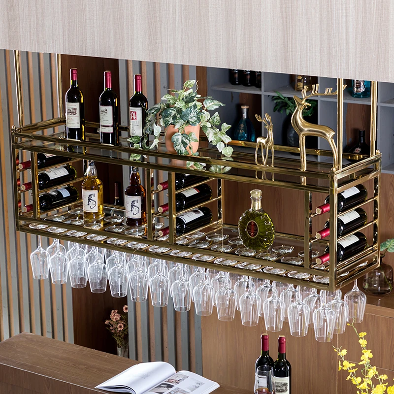 European bar wine glass holder upside down household modern stainless steel wine rack hanging cabinet decoration ceiling