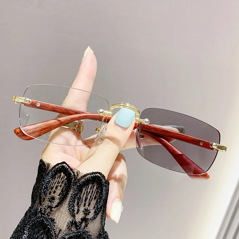 Elegant Rimless Photochromic Reading Glasses - Unisex Wood Grain Anti Blue Light Eyewear