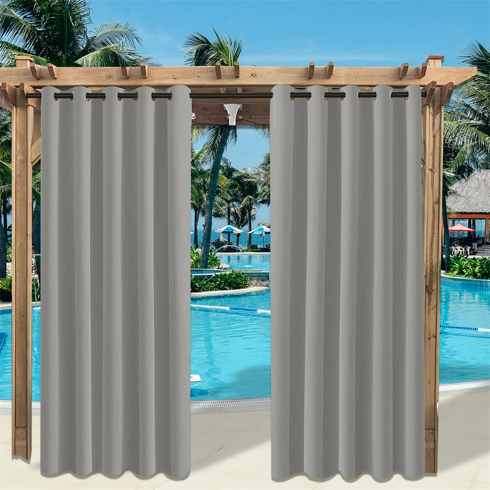 180cm Wide Large Patio Pergola Blackout Curtains Outdoor Waterproof Windproof Window Drapes Home Thermal Insulated Curtain Decor