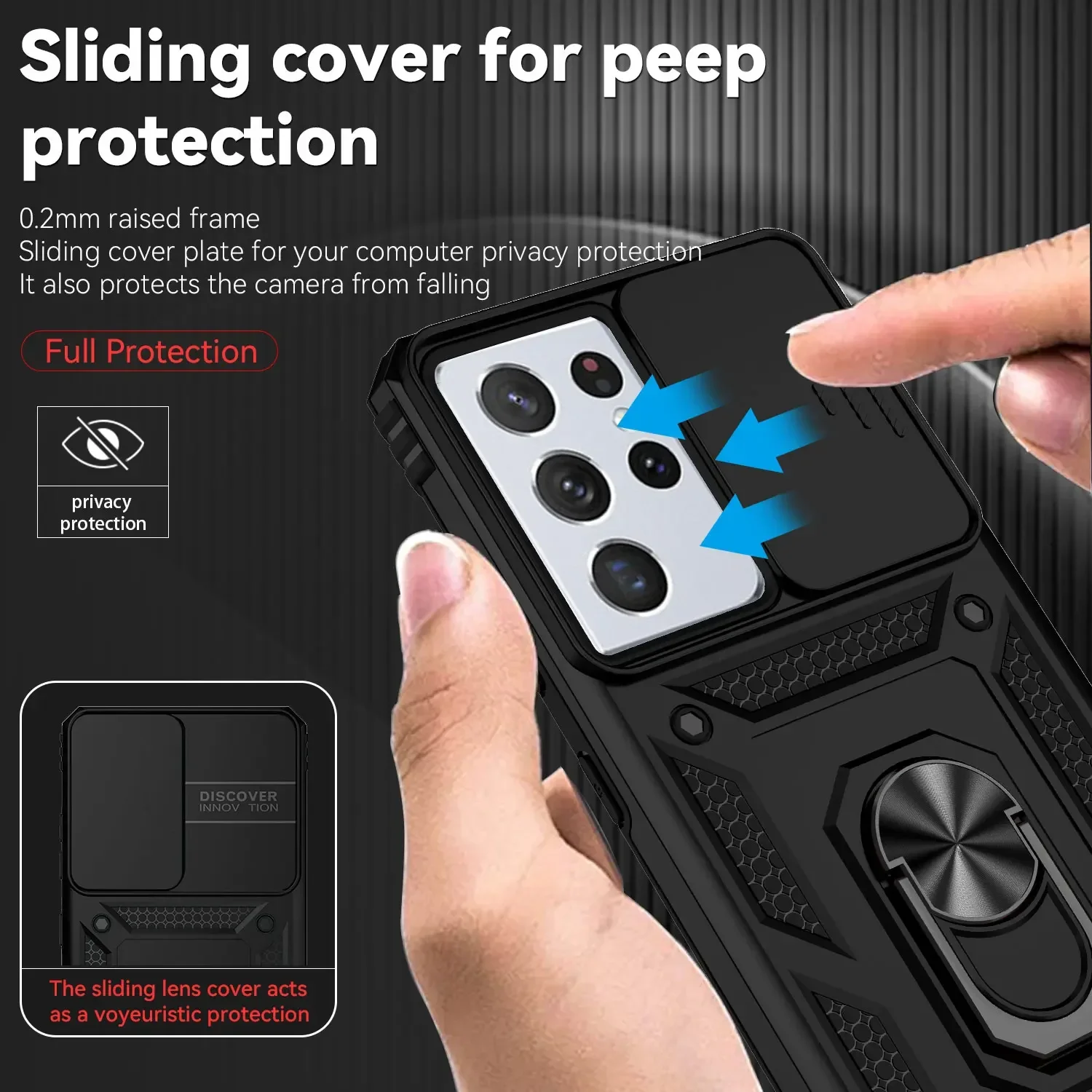 Military Grade Armor Case with Slide Camera Lens Cover and Holder Ring Stand