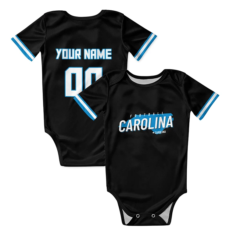 Black Custom American Football Fans Baby Clothes New Born Rugby Playsuit Sublimation Blanks Infant Wear Romper Soccer Jumpsuit