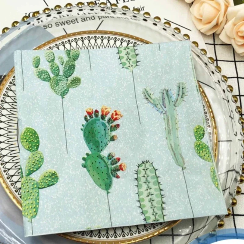 20pcs/Pac 33cm Colorful Printed Napkins Cactus Floral Square Paper Napkin Party Folded Mouth Cloth Wine Glass Flower Tissues paper napkins tissue paper decoration