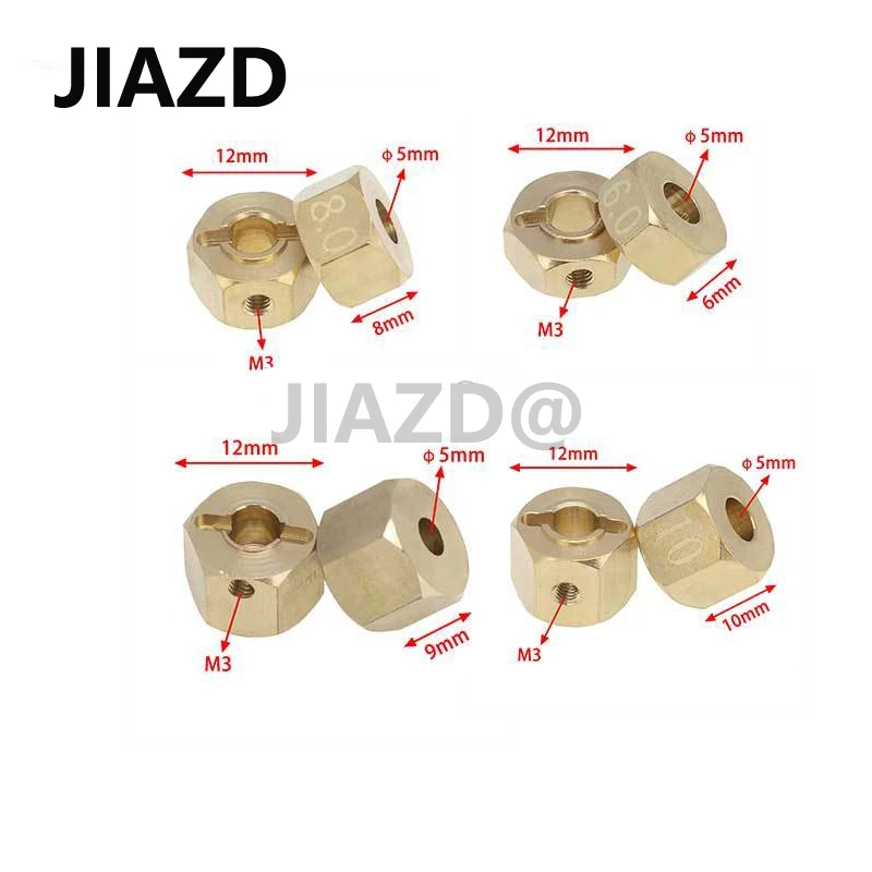 4 Pezzi Adattatori Esagonali In Ottone 12mm Per RC – Per Axial SCX10 III AXI03007, Scala 1:10