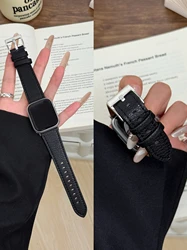 Elegant Women's Leather Loop Strap for 38mm40mm41mm (Black Silver)