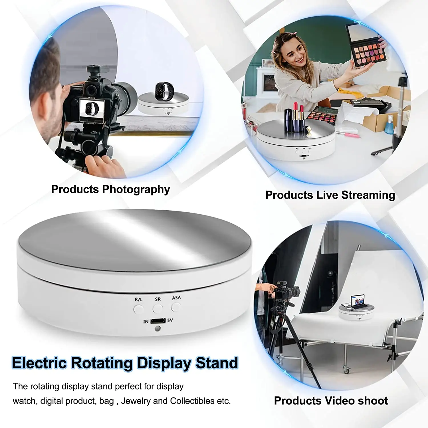 14cm Turntable Display Stand 360 Motorized Rotating Display Stand For Photography Products And Displays Max Load 6.6 Lbs Video