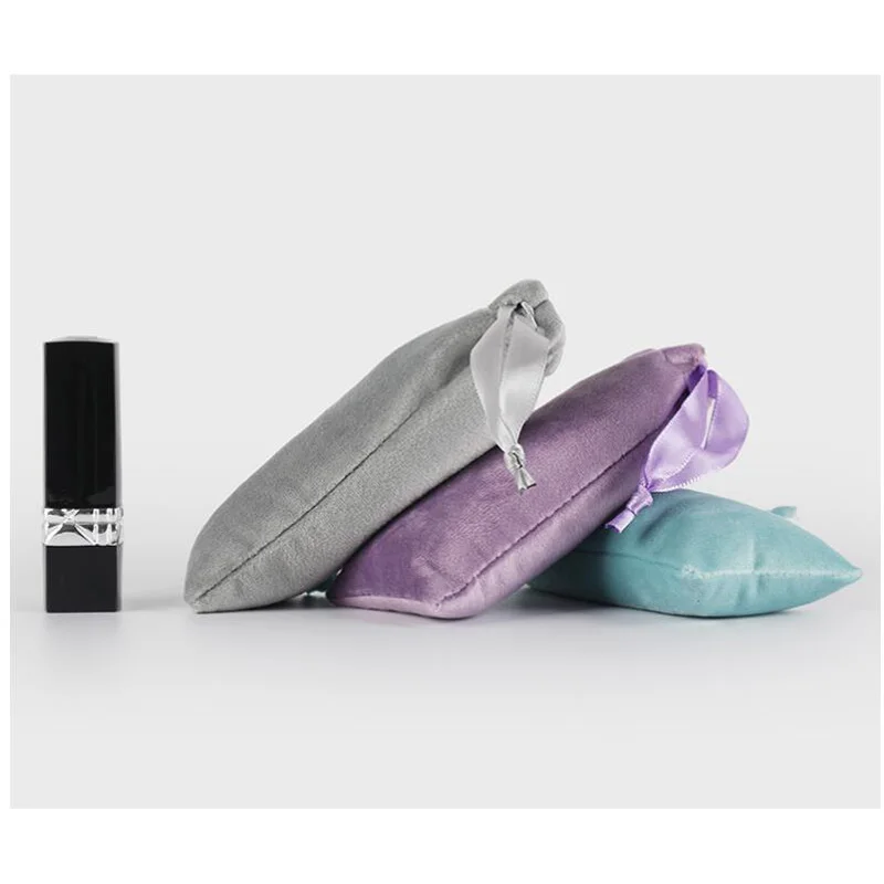 10pcs/Lot Black/Grey/Blue/Pink Soft Little Drawstring Velvet Pouches For Lipstick Bag Gift Packaging Bags