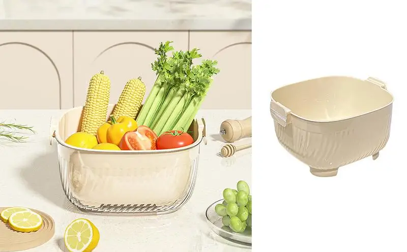 

Rice Colander Strainer Anti Slip Strainer Bowl Double Layer Kitchen Drain Basket Fine Mesh Strainer For Pasta Spaghetti Berry