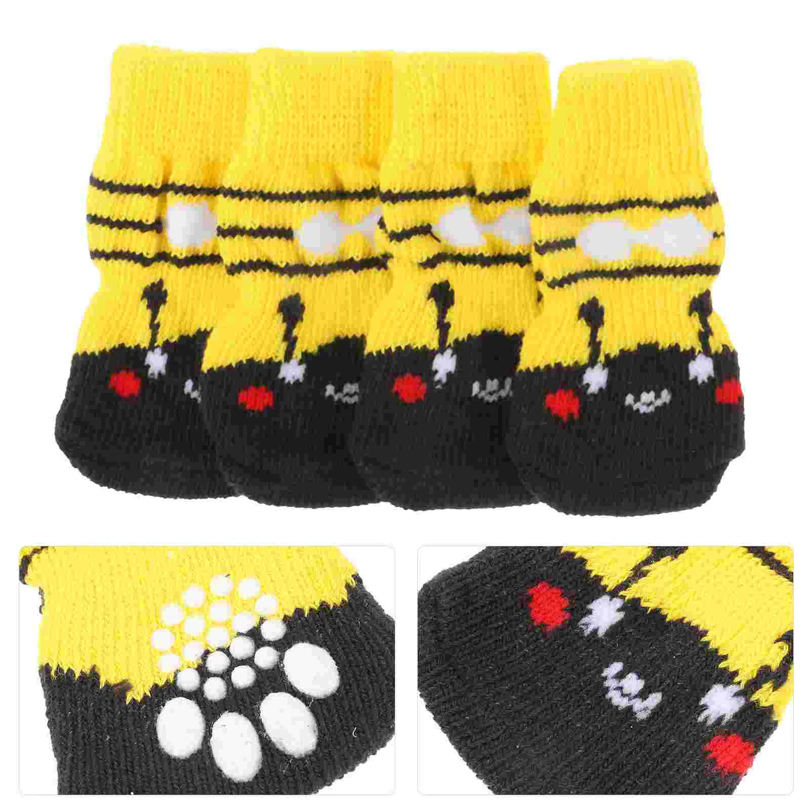 

4pcs Pet Winter Warm Socks Anti-slip Pet Leg Socks Supple Cotton Socks Pet Dog Paws Protectors(S)