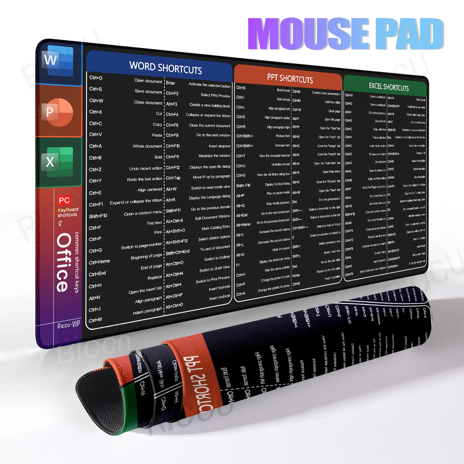 HD Print Office Shortcuts Mouse Pad Large Extended Keyboard Mousepad For Excel Word Powerpoint Gaming Desk Mat Stitched Edge mouse pad,gaming mousepad,computer desk mat