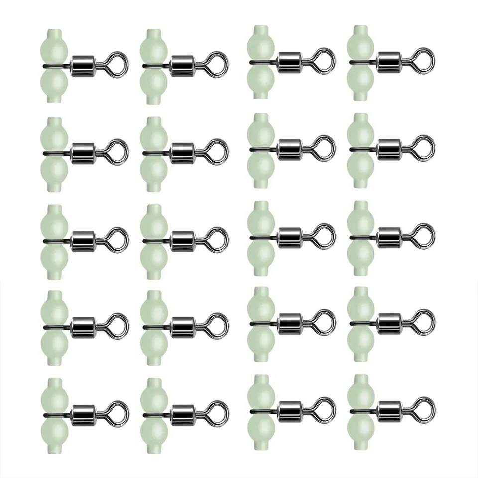 20pcs Luminous Cross Line Rolling Fishing Swivel 3 Way Fishing Line Connector Swivel