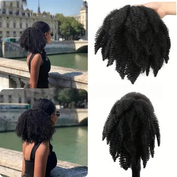 Coda di Cavallo Sintetica Corta con Laccetto, Afro Kinky Curly, Resistente alle Basse Temperature