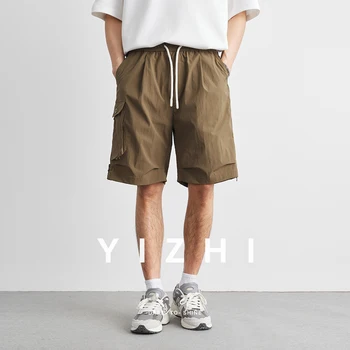 Pantaloncini da lavoro casual da uomo Pantaloncini dritti con coulisse estivi Pantaloni da spiaggia per sport all'aria aperta di moda Pantaloni di media lunghezza da uomo di grandi dimensioni 1