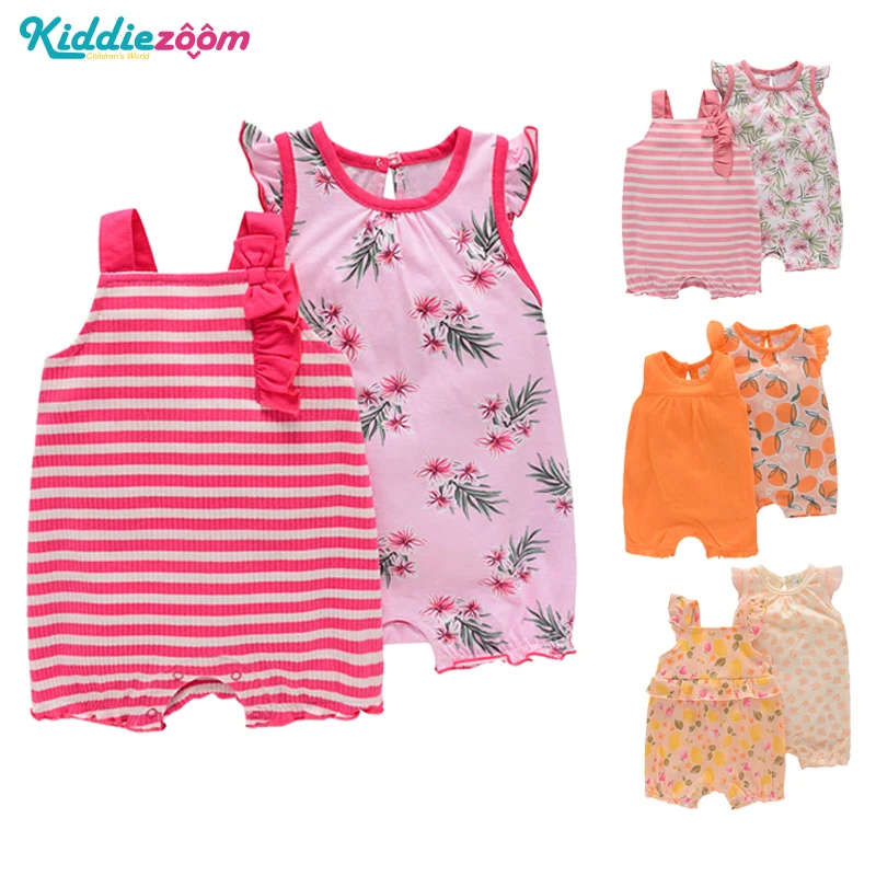 

Kiddiezoom Baby Girl Clothes 2Pcs Newborn Romper Short Sleeve 2022 Summer Toddler Boy Sleeveless Bodysuits 0-3-6-12M Infant Set