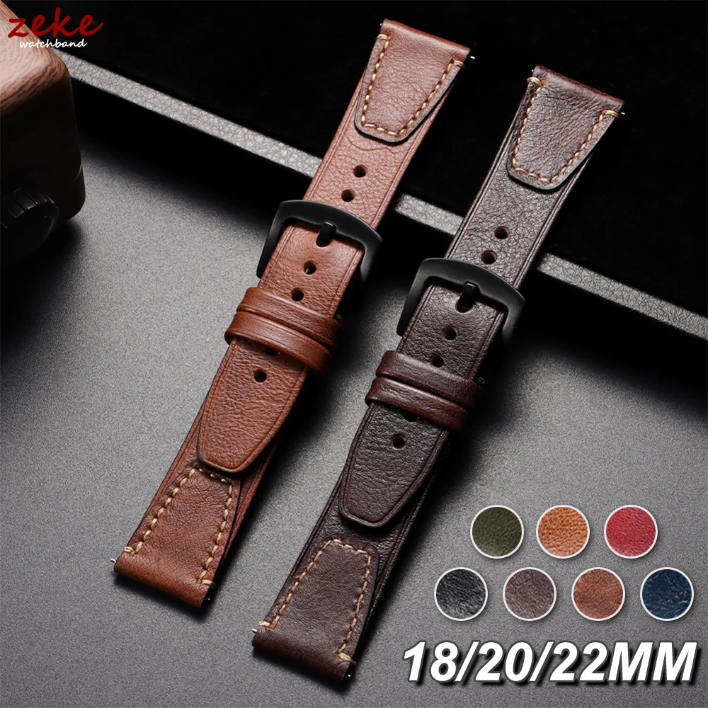 Vintage Brown Genuine Leather Watch Strap – Retro Rub Colour Calfskin with Quick Release