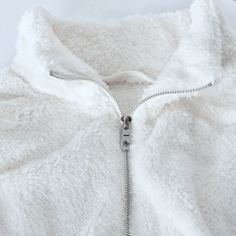 Autumn Winter Women Jacket Furry Warm Short Coats White Zipper Slim Outwears Solid Colors Jackets Crop Tops Winter Clothes Women