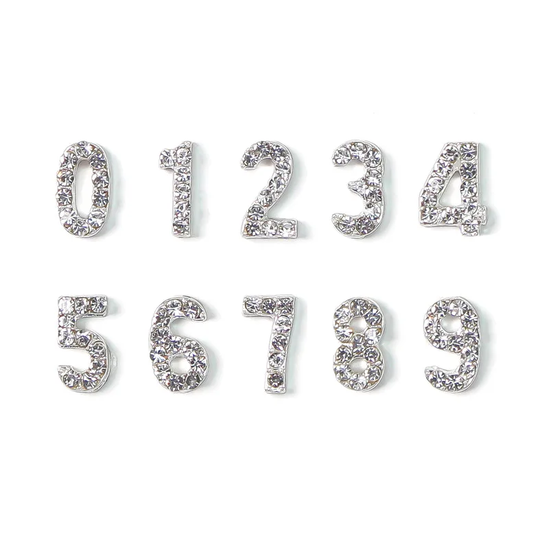 

New 0-9 Digital Alloy Solid Diamond Silver Rhinestone DIY Nail Art Jewelry Decoration Accessories 20 Pcs/bag