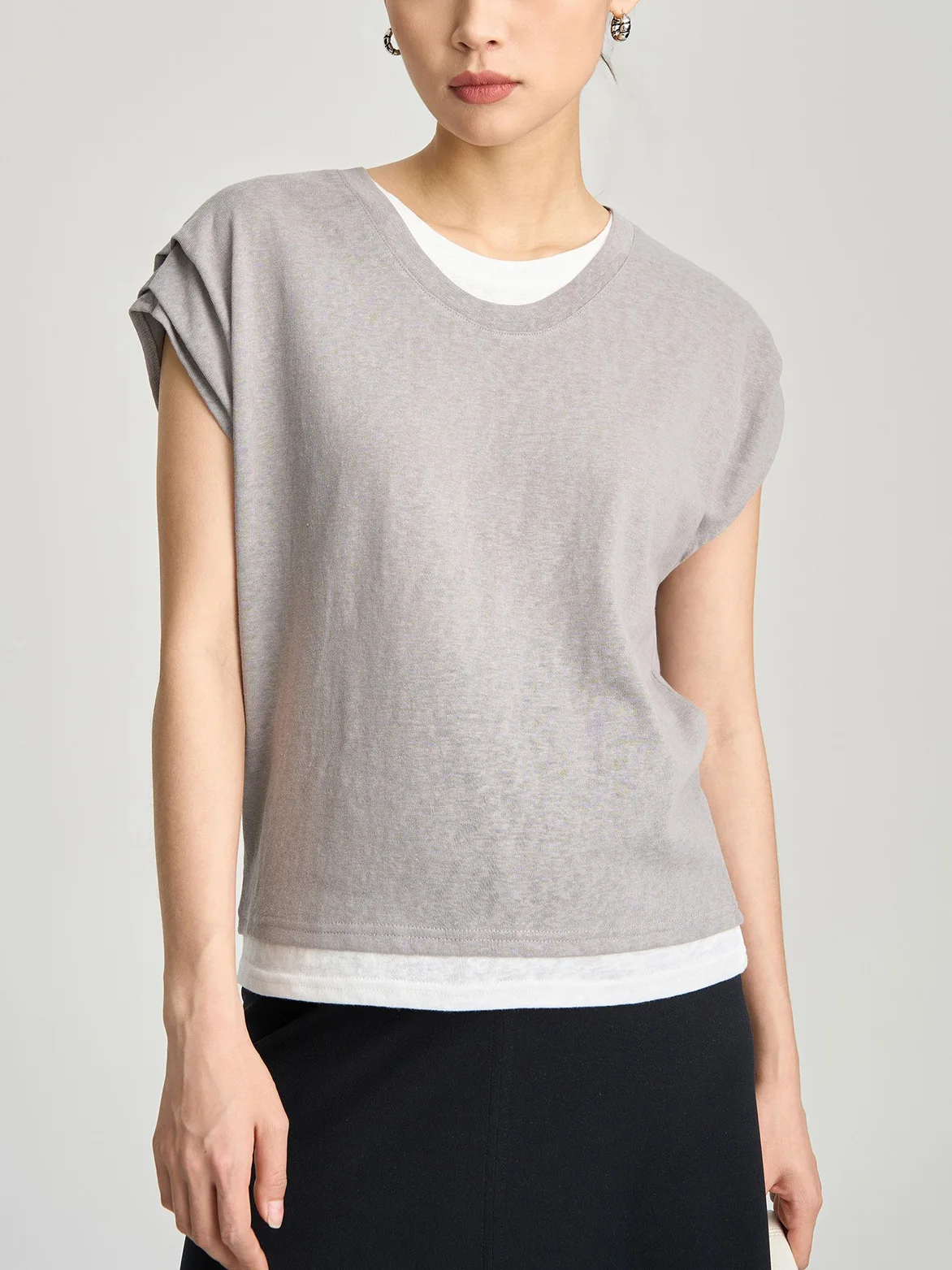 

2 in 1 Cotton Linen T Shirt Women Loose Fit Cap Sleeve Tops Tees