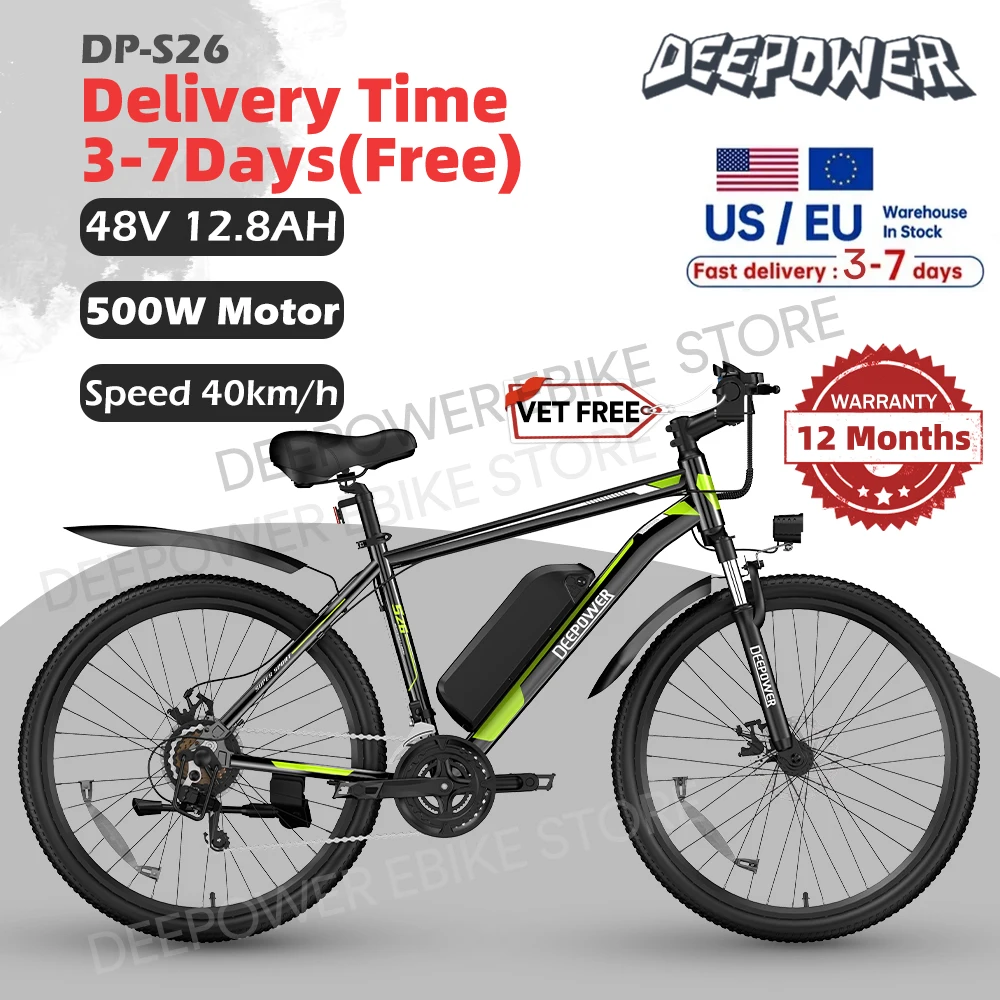 26-дюймовый Электрический велосипед DEEPOWER S26, 500 Вт, 48 В, 30 Ач, литиевый аккумулятор, Электрический горный велосипед для взрослых, велосипед для пересеченной местности, европейская доставка