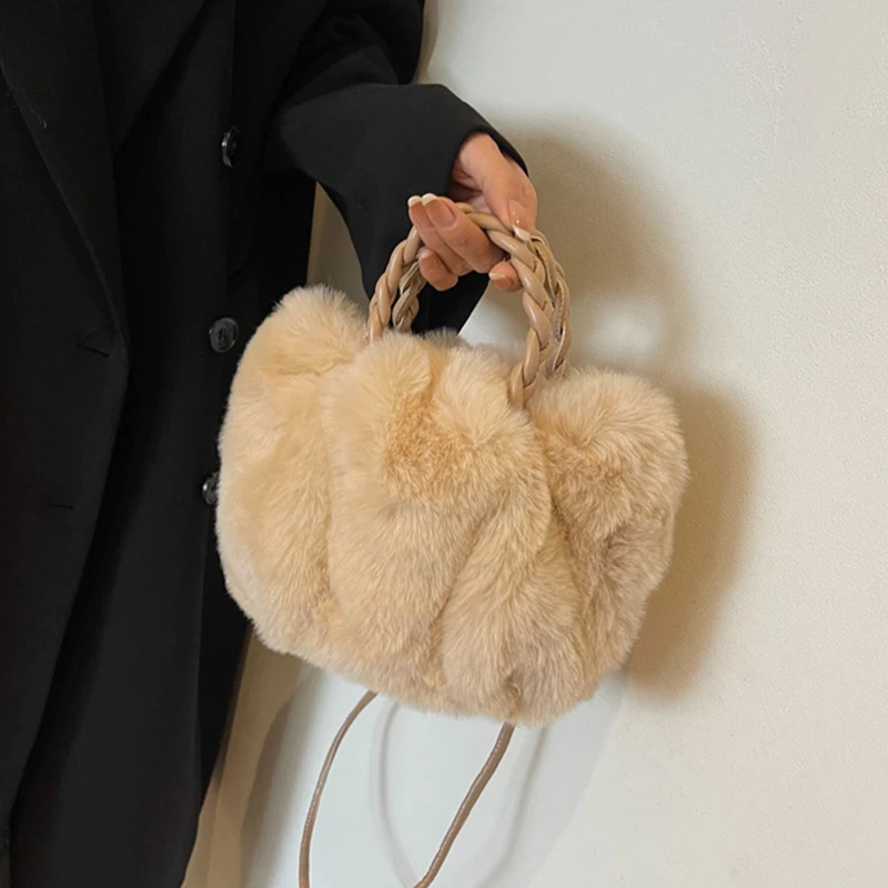 Winter Fashion Soft Plush Women's Shoulder Bag Ladies Clutch Purse Small Handbag Female Crossbody Bag