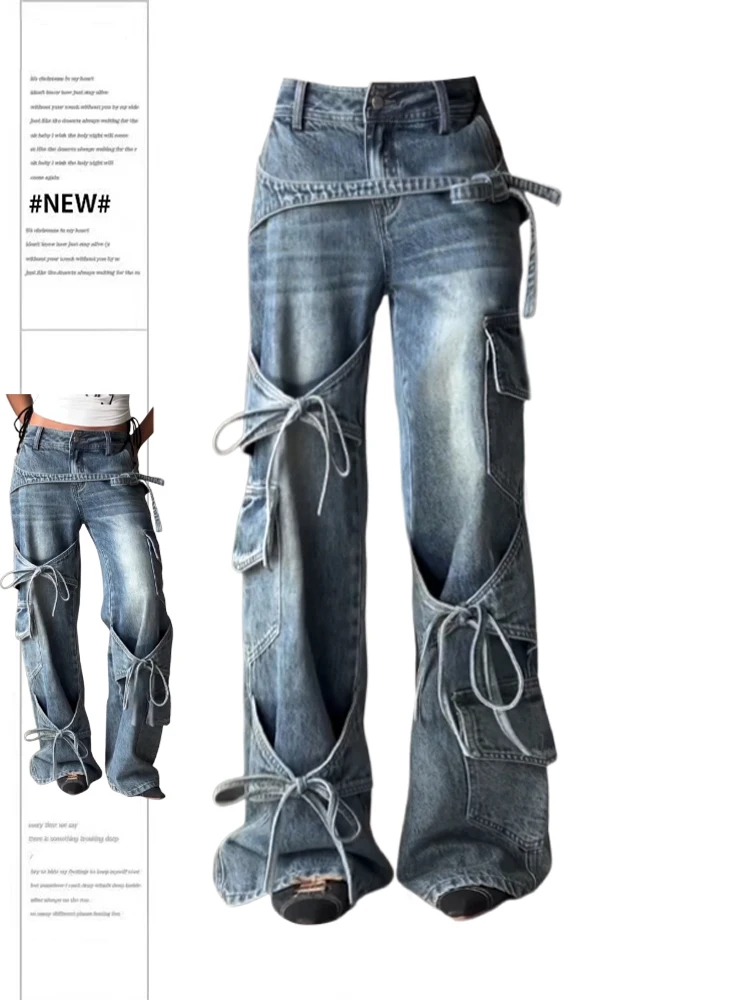 パンツ Japanese label 00s Y2K ML Vintage Jeans Women's Blue Baggy Y2k Cargo Jeans Harajuku Oversize Denim