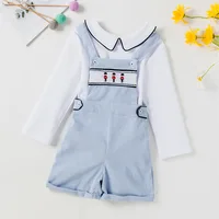 2022 Spanish Boys Suits Formal Luxury Children Clothes Baby Blouse+Suspenders Pants Gentleman Sets Wedding Kids Smocked Outfits