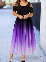 Women Plus Size 1XL-8XL Dress Gradient Print Off Shoulder Dress Long Ball Dress Tight Top and Loose Bottom Elegant Short Sleeve - Image 2