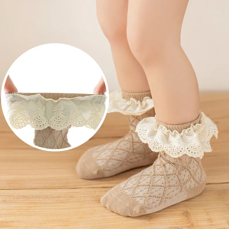 용 다리 프릴 긴 양말, 귀여운 코튼 양말, 레이스워크 용수철 의류, 남녀공용 코튼 양말