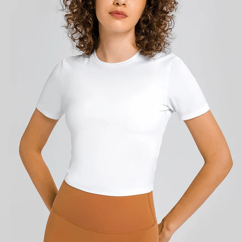 

Stretch Fit Gym Workout Shirts Luwomen Short Sleeve Plain T-shirts Buttery Soft Yoga Athletic Crop Tops 2023 New